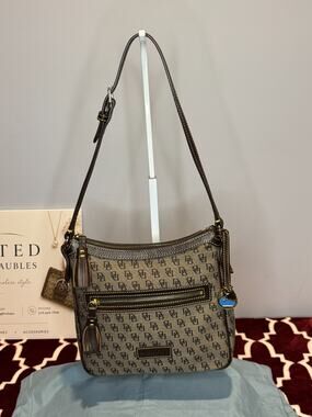 Dooney & Bourke Vintage Y2K Signature Jacquard Shoulder Bag Leather Trim w/Duck